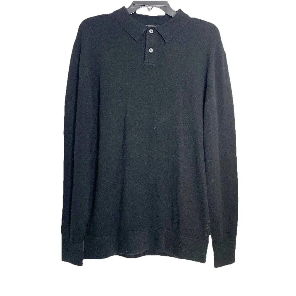 NWT Asher Lux‎ Black 100% Cashmere Pullover Polo Sweater Classic Preppy Medium